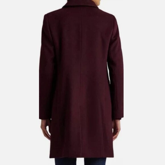 Reefer Wool Blend Coat by Lauren Ralph Lauren Burgundy Women’s Size 14P - Picture 3 of 11